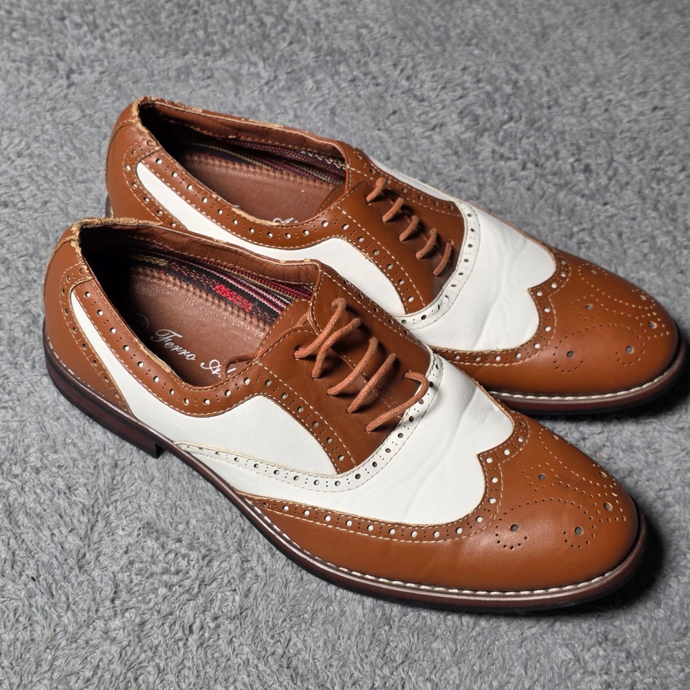 Ferro Aldo Mens 8.5 Spectator Shoes Brown White Wingtip Brogue Oxfords M-139001D